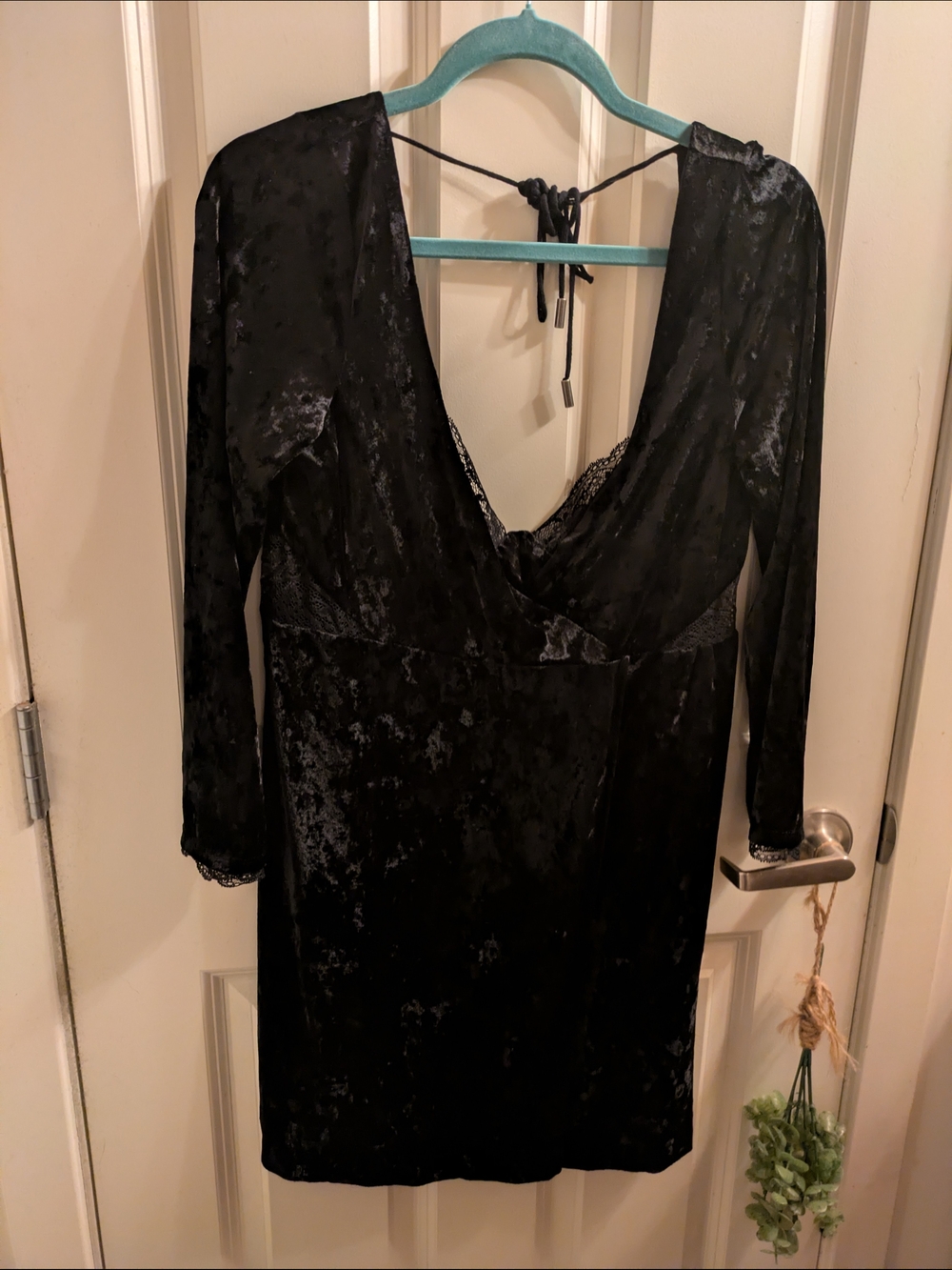 NWT Free People Black Velvet Long-Sleeve Dress with Deep V Back